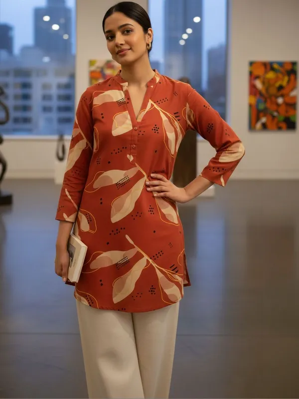 Rust_Cotton_Abstract_Printed_Kurti