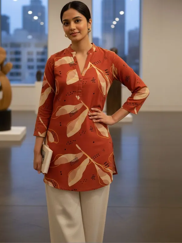 Rust_Cotton_Abstract_Printed_Kurti