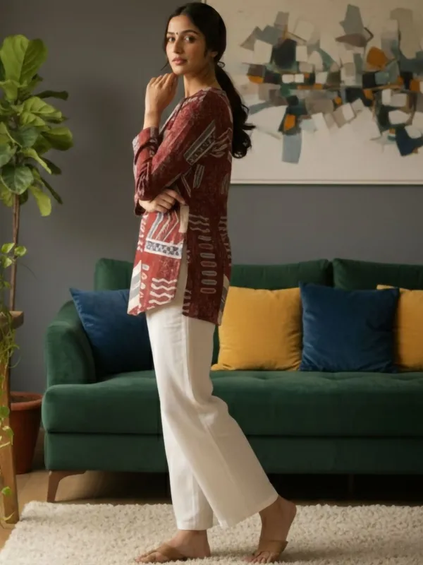 Rust_Cotton_Abstract_Printed_Kurti