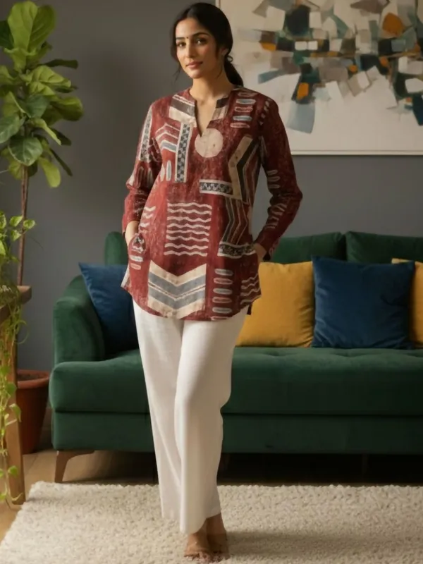 Rust_Cotton_Abstract_Printed_Kurti