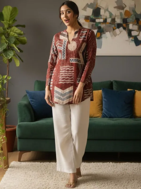 Rust_Cotton_Abstract_Printed_Kurti