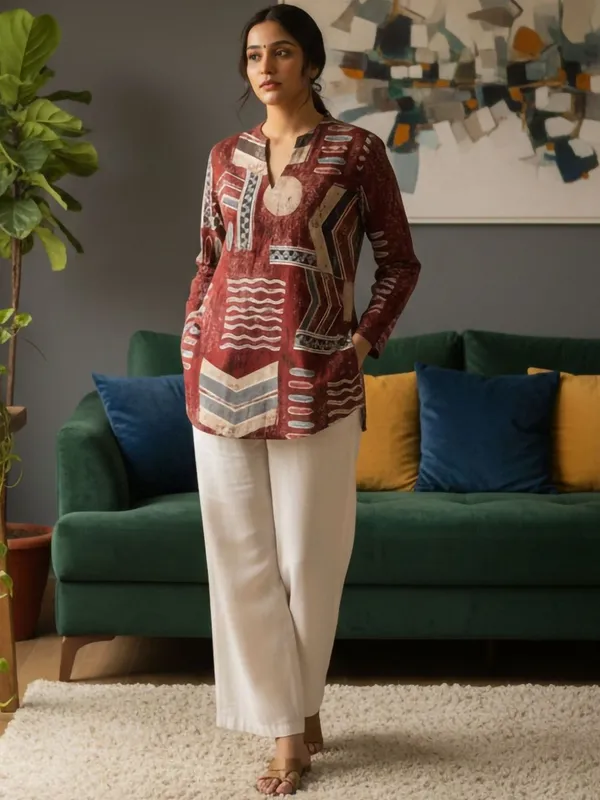 Rust_Cotton_Abstract_Printed_Kurti