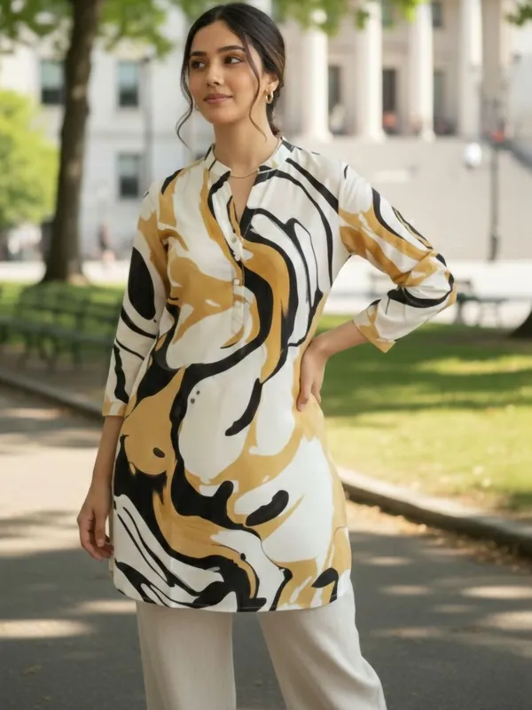 Mustard_Cotton_Abstract_Printed_Kurti
