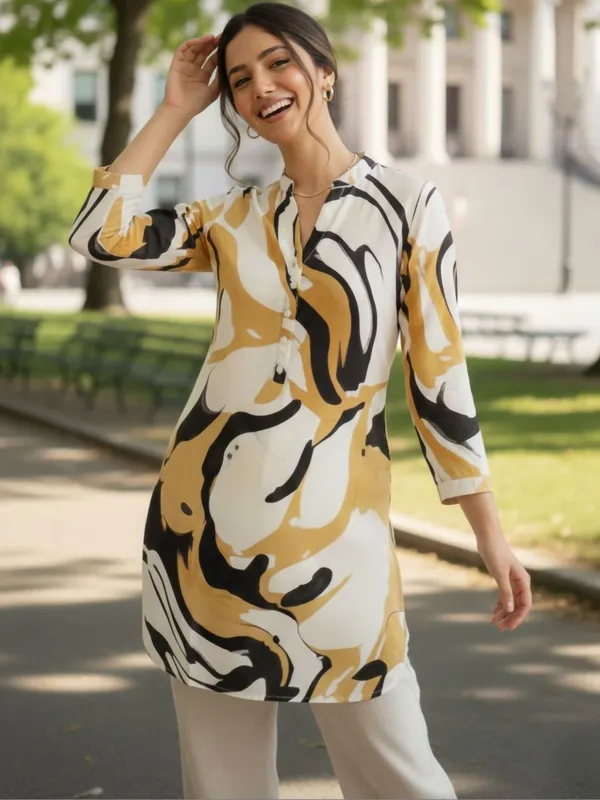 Mustard_Cotton_Abstract_Printed_Kurti