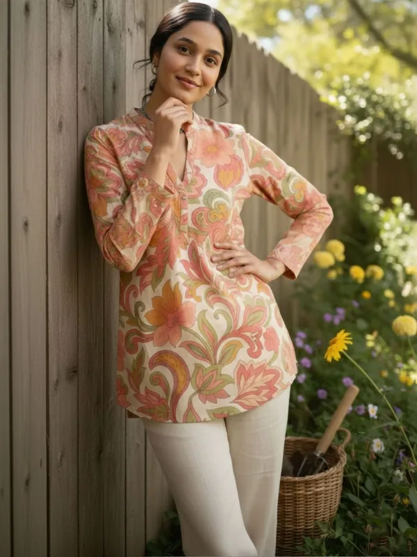 Peach_Cotton_Abstract_Printed_Kurti
