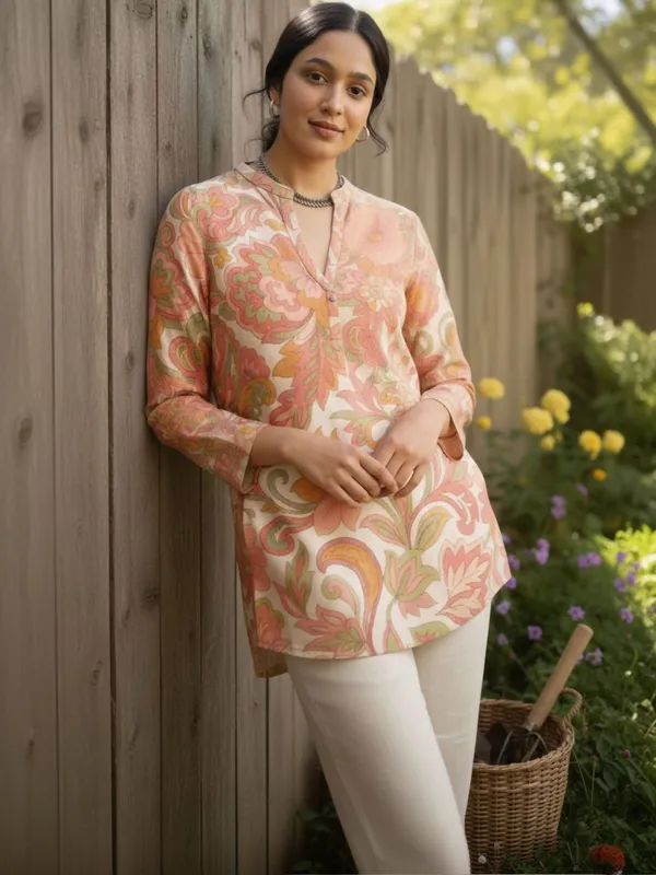 Peach_Cotton_Abstract_Printed_Kurti