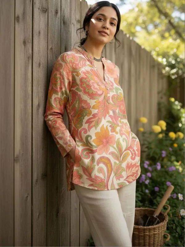 Peach_Cotton_Abstract_Printed_Kurti