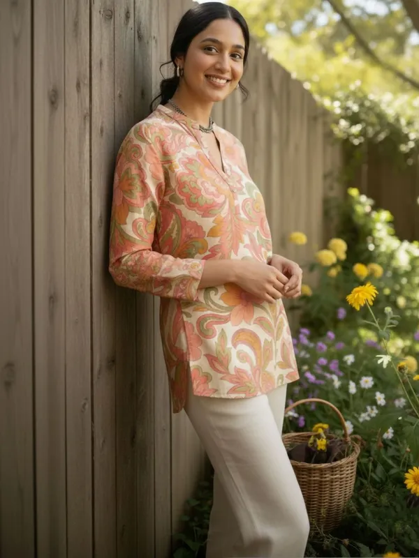 Peach_Cotton_Abstract_Printed_Kurti