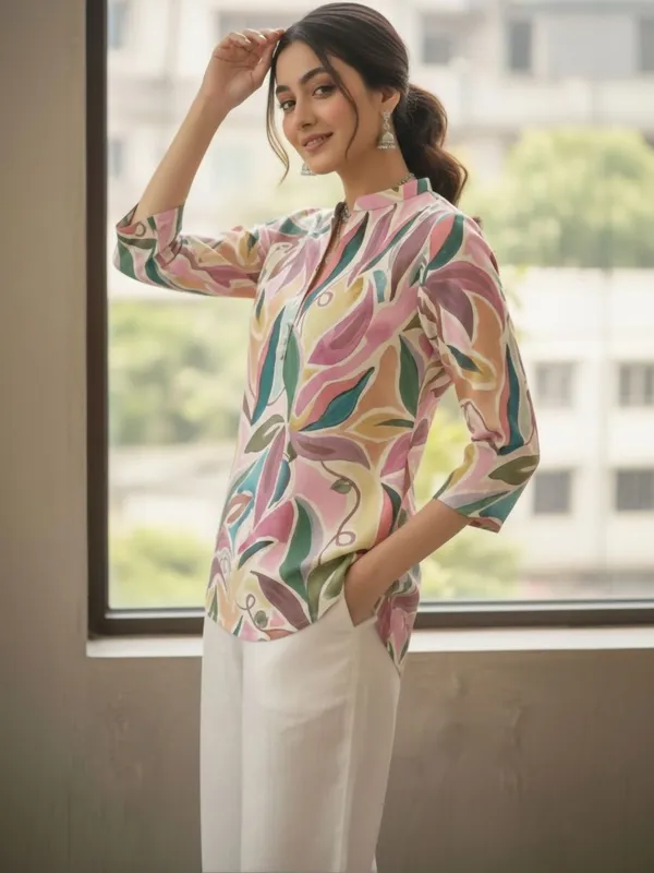 Cream_Cotton_Abstract_Printed_Kurti