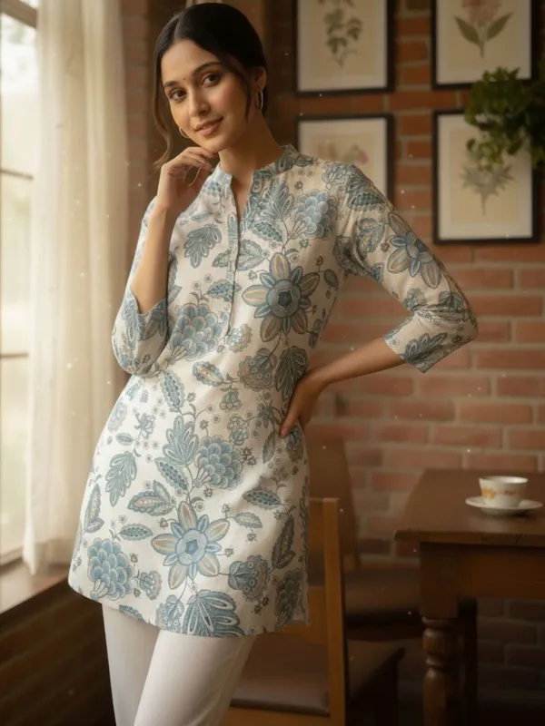 Cream_Blue_Abstract_Printed_Kurti