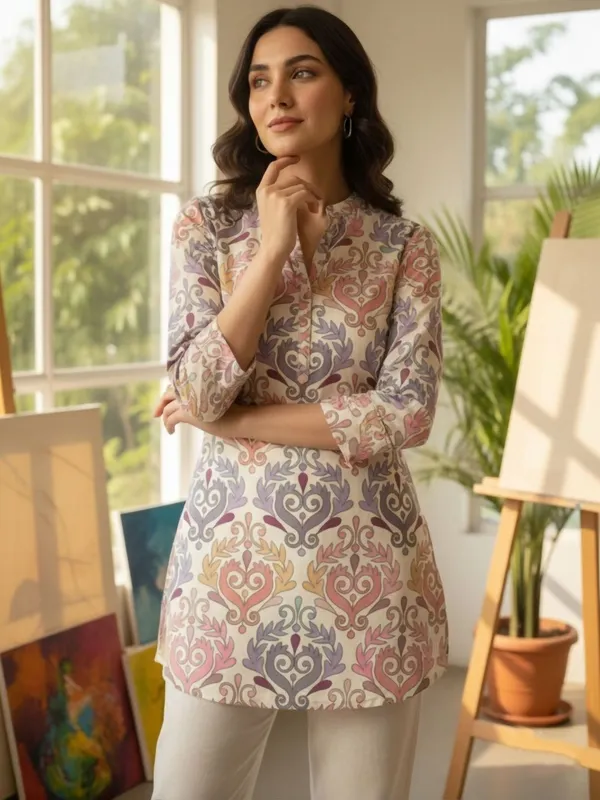 Peach_Cotton_Abstract_Printed_Kurti