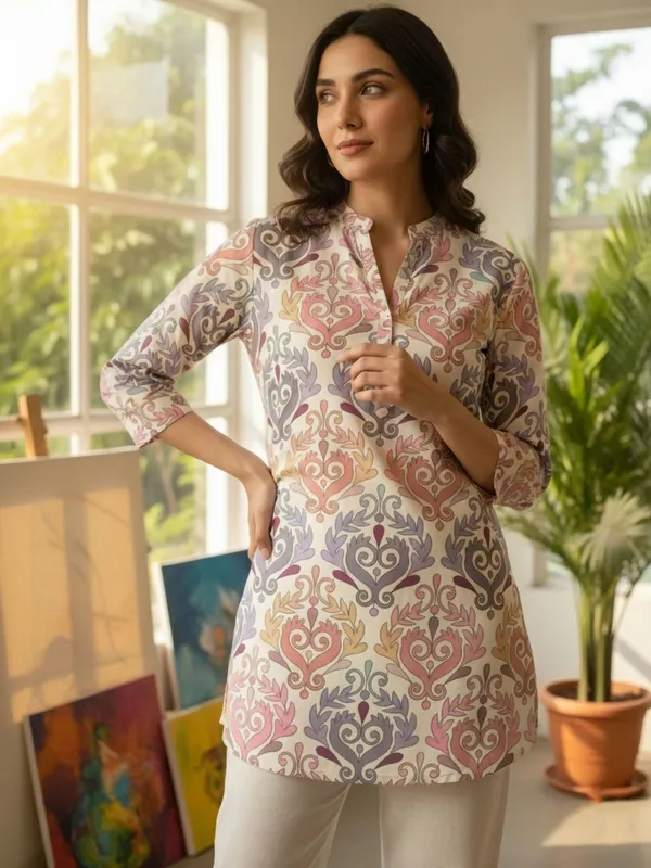 Peach_Cotton_Abstract_Printed_Kurti