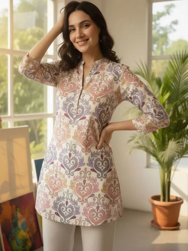 Peach_Cotton_Abstract_Printed_Kurti