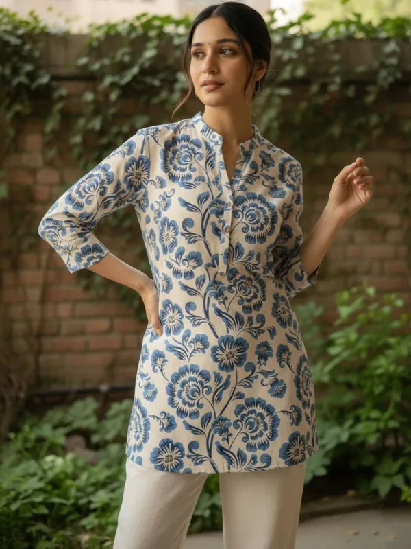 Cream_Blue_Cotton_Abstract_Printed_Kurti