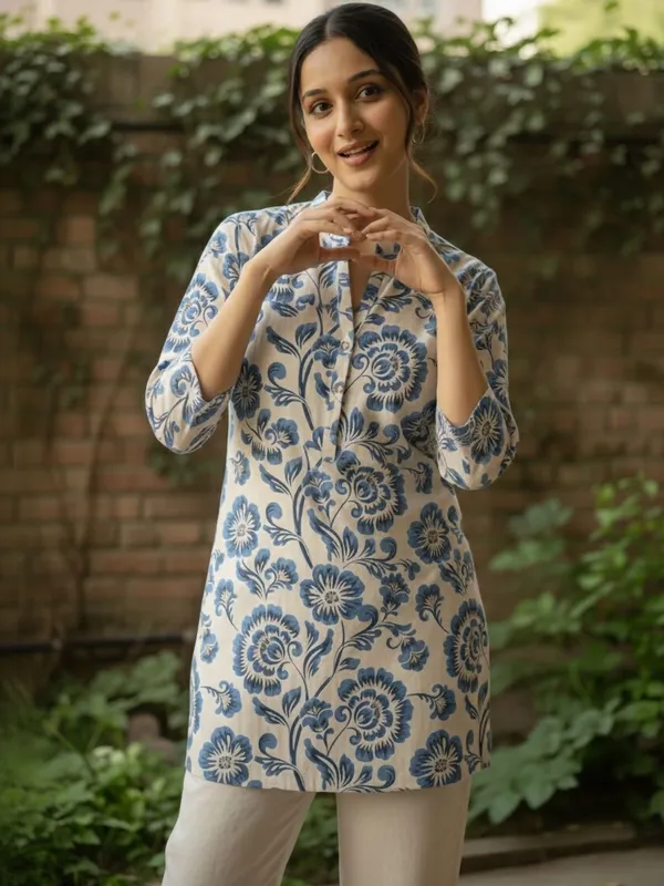 Cream_Blue_Cotton_Abstract_Printed_Kurti