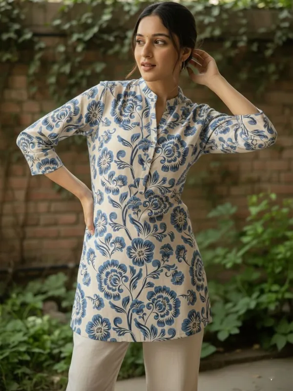 Cream_Blue_Cotton_Abstract_Printed_Kurti