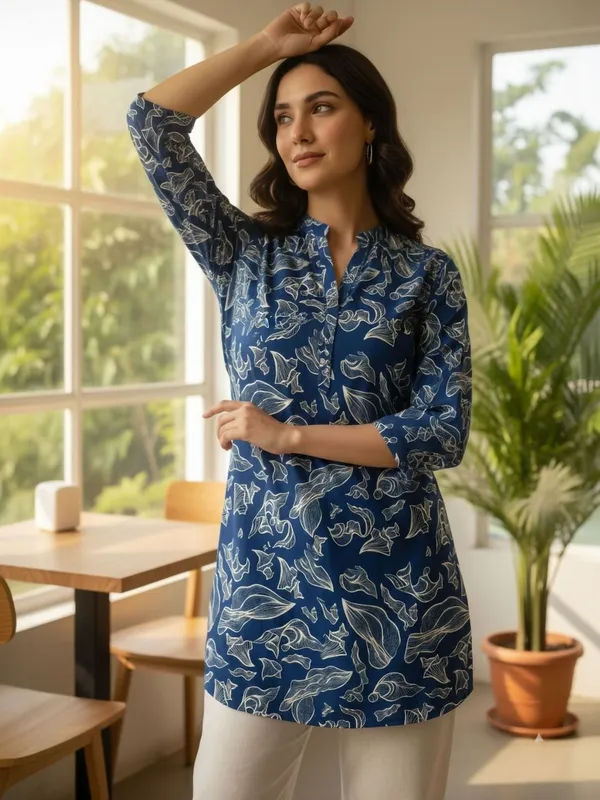 Blue_Cotton_Abstract_Printed_Kurti
