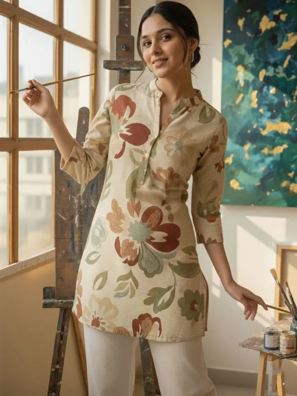 Cream_Cotton_Abstract_Printed_Kurti