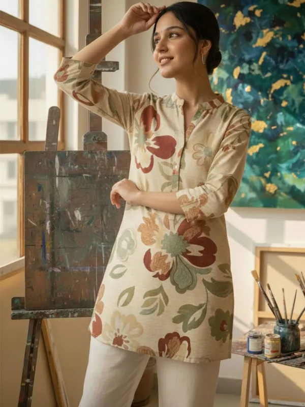 Cream_Cotton_Abstract_Printed_Kurti
