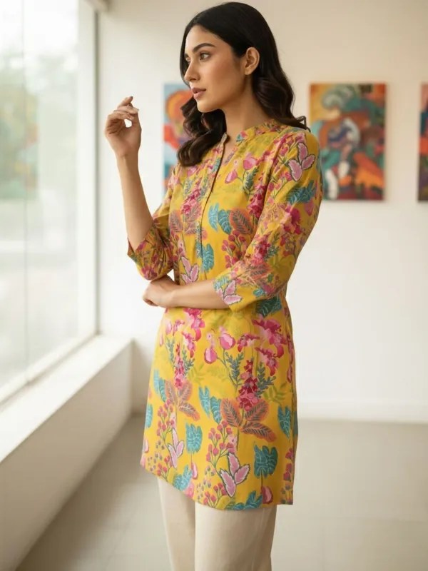 Mustard_Cotton_Abstract_Printed_Kurti