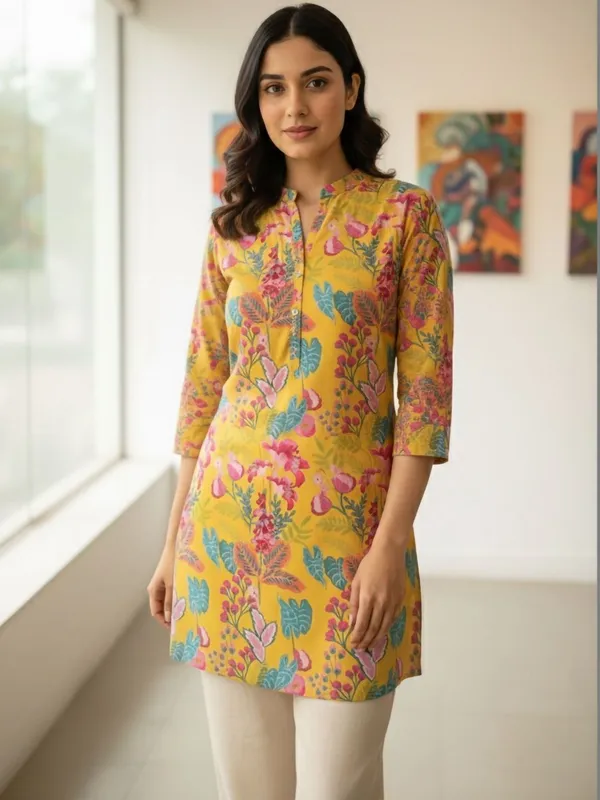 Mustard_Cotton_Abstract_Printed_Kurti