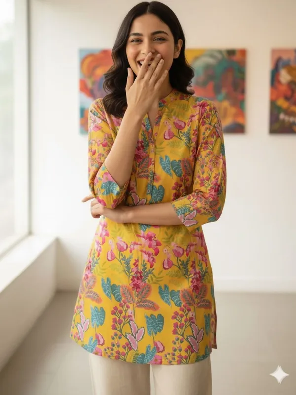Mustard_Cotton_Abstract_Printed_Kurti