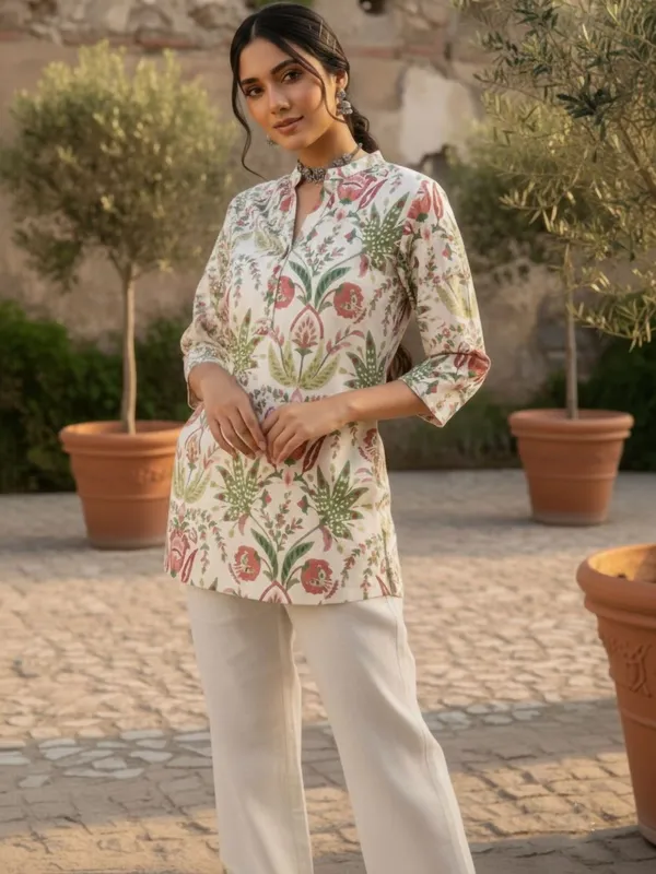 Cream_Cotton_Floral_Printed_Kurti