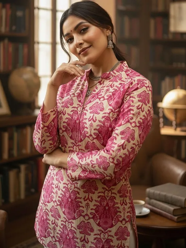 Magenta_Cotton_Floral_Printed_Kurti