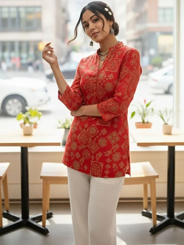 Crimsonred_Cotton_Ethic_Foil_Printed_Kurti