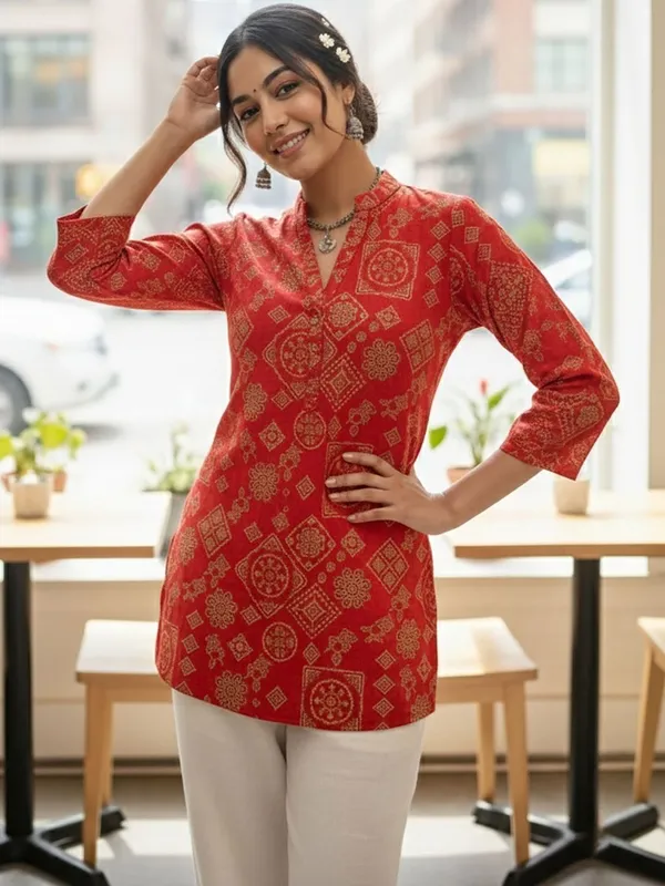 Crimsonred_Cotton_Ethic_Foil_Printed_Kurti
