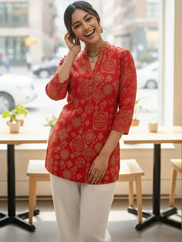 Crimsonred_Cotton_Ethic_Foil_Printed_Kurti