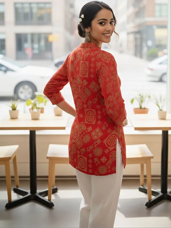 Crimsonred_Cotton_Ethic_Foil_Printed_Kurti