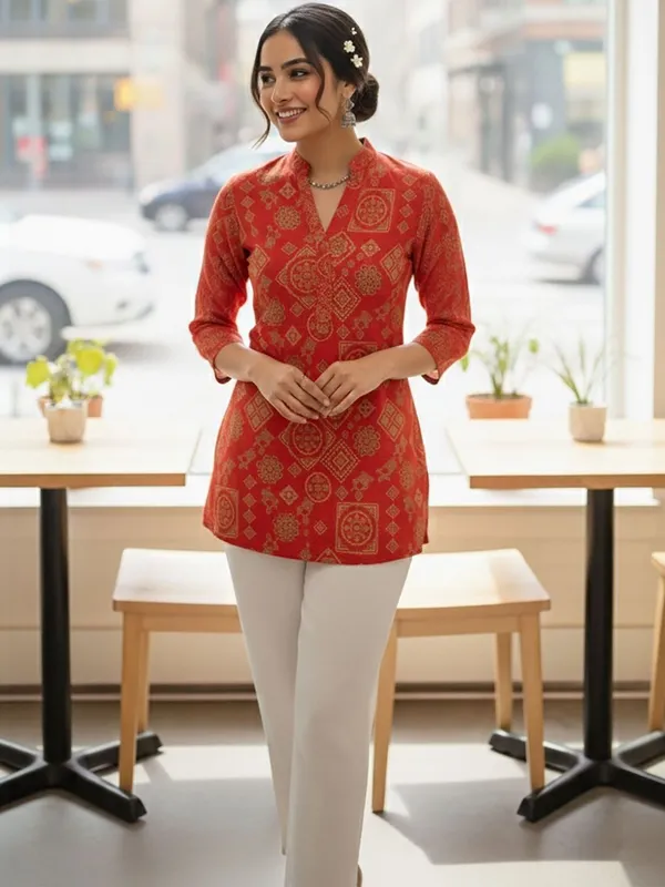 Crimsonred_Cotton_Ethic_Foil_Printed_Kurti