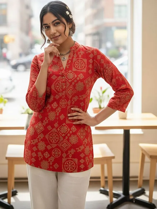 Crimsonred_Cotton_Ethic_Foil_Printed_Kurti