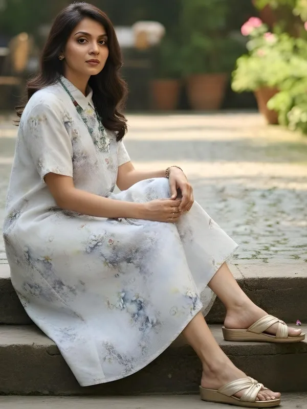 Pale_Blue_&_White_Cotton_Blend_Floral_Printed_Dresses