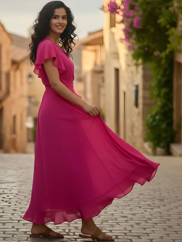 Pink_Chiffon_Solid_Dress