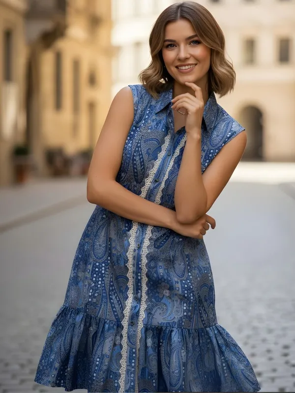 Blue_Linen_Blend_Paisley_Printed_Dress
