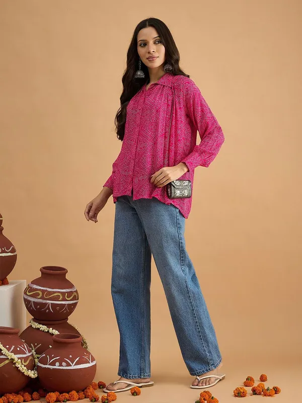 Pink_Cotton_Blend_Bandhni_Printed_Shirt