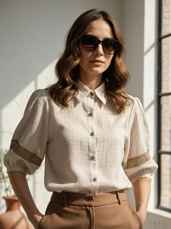 Cream_Linen__checks_Shirts