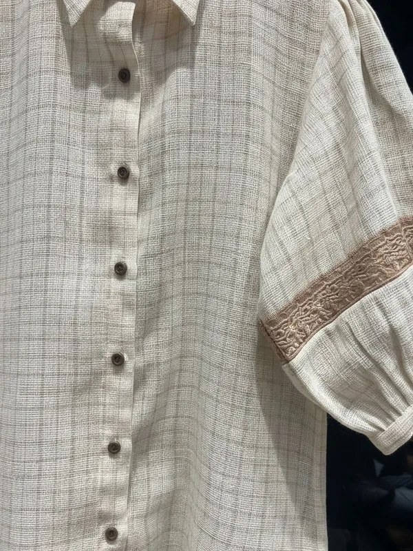 Cream_Linen__checks_Shirts