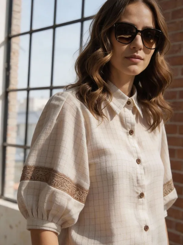 Cream_Linen__checks_Shirts