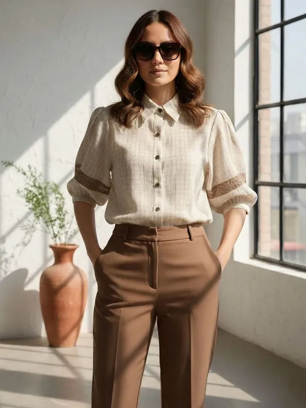 Cream_Linen__checks_Shirts