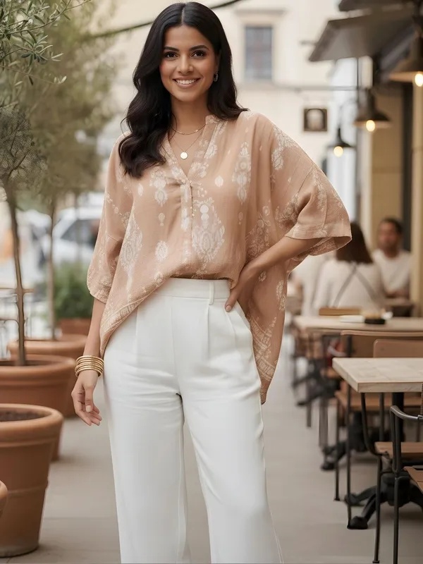Brown_Linen_Ikat_Printed_oversized_Shirt