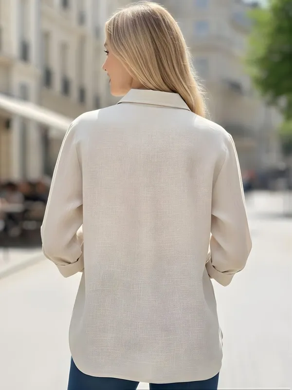 Cream_Poly_Linen_Button-Down_Printed__Shirts