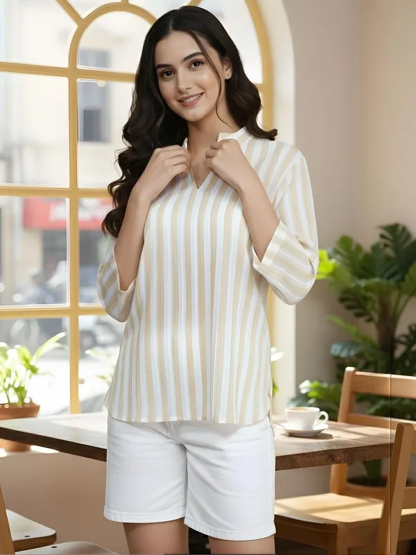 Light_Yellow_Polyester_Vertical_Stripes_Tops