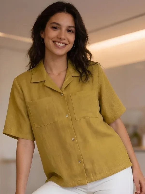 Yellow__Cotton_Jute_Self_Design_Shirts