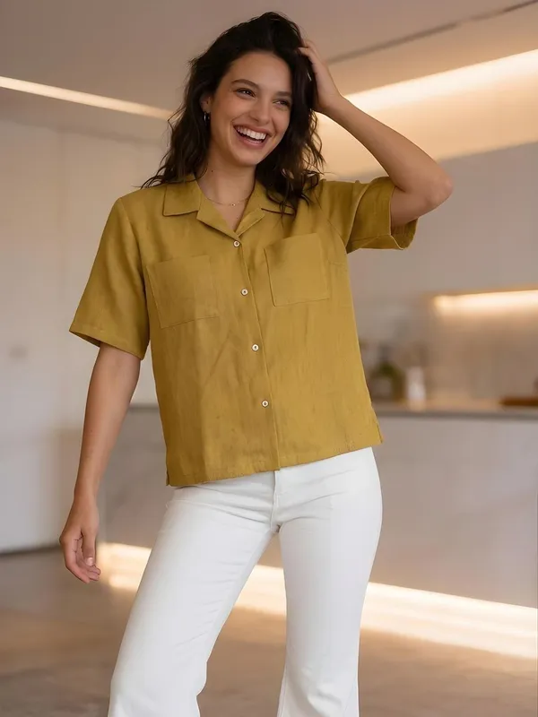 Yellow__Cotton_Jute_Self_Design_Shirts