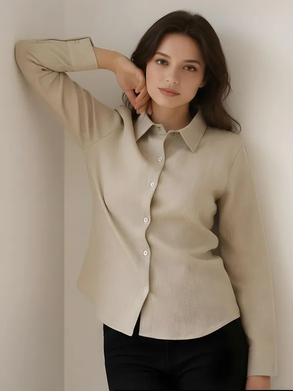 Beige_Cotton_Blend_Self_Design__Shirts