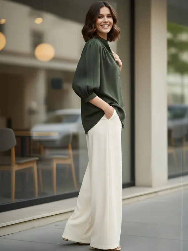 Olive_Polyester_Crinkled_shirt