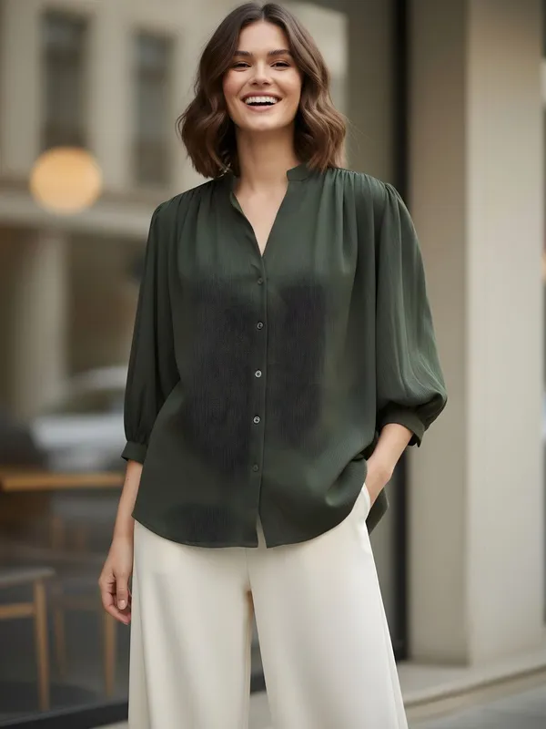 Olive_Polyester_Crinkled_shirt